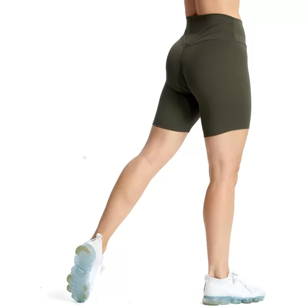 Aoxjox Trinity Workout Biker Shorts for Women Tummy Control High Waisted Exercise Athletic Gym Running Yoga Shorts 6quotOlive Green