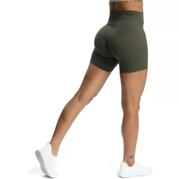 Aoxjox Trinity Workout Biker Shorts for Women Tummy Control High Waisted Exercise Athletic Gym Running Yoga Shorts 6quotOlive Green Leopard Print