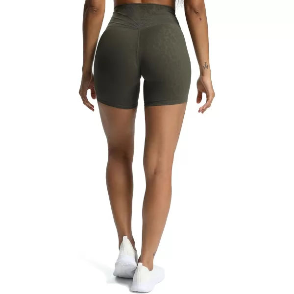 Aoxjox Trinity Workout Biker Shorts for Women Tummy Control High Waisted Exercise Athletic Gym Running Yoga Shorts 6quotOlive Green Leopard Print