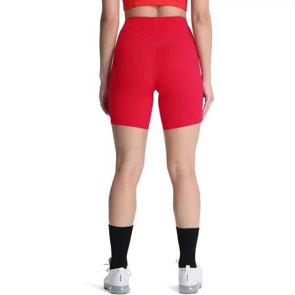 Aoxjox Trinity Workout Biker Shorts for Women Tummy Control High Waisted Exercise Athletic Gym Running Yoga Shorts 6quotRacing Red