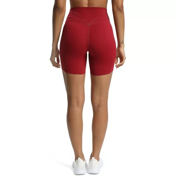 Aoxjox Trinity Workout Biker Shorts for Women Tummy Control High Waisted Exercise Athletic Gym Running Yoga Shorts 6quotRumba Red
