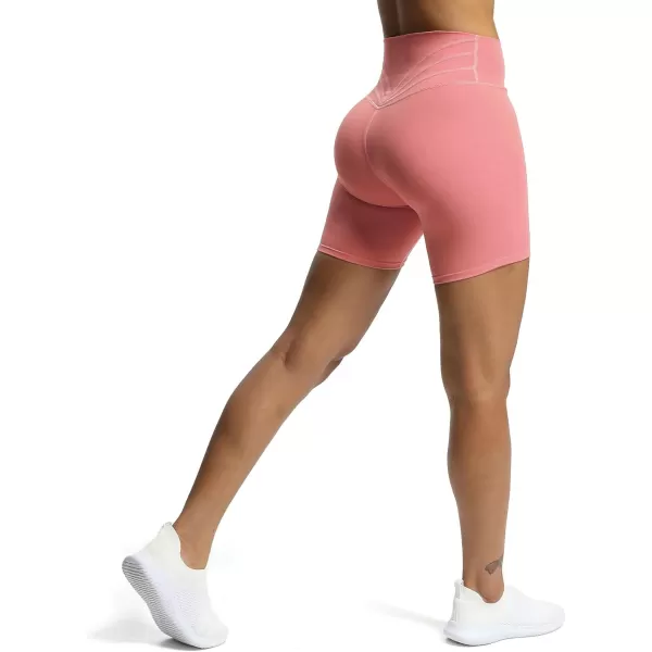 Aoxjox Trinity Workout Biker Shorts for Women Tummy Control High Waisted Exercise Athletic Gym Running Yoga Shorts 6quotSalmon Rosesee Through