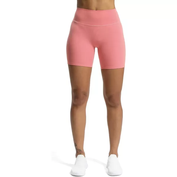 Aoxjox Trinity Workout Biker Shorts for Women Tummy Control High Waisted Exercise Athletic Gym Running Yoga Shorts 6quotSalmon Rosesee Through
