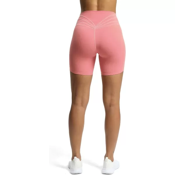 Aoxjox Trinity Workout Biker Shorts for Women Tummy Control High Waisted Exercise Athletic Gym Running Yoga Shorts 6quotSalmon Rosesee Through