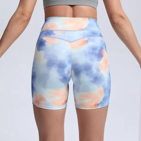 Aoxjox Trinity Workout Biker Shorts for Women Tummy Control High Waisted Exercise Athletic Gym Running Yoga Shorts 6quotScrunch 20 Marina Swirl Print