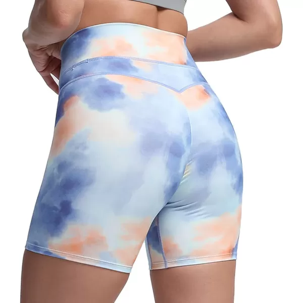 Aoxjox Trinity Workout Biker Shorts for Women Tummy Control High Waisted Exercise Athletic Gym Running Yoga Shorts 6quotScrunch 20 Marina Swirl Print