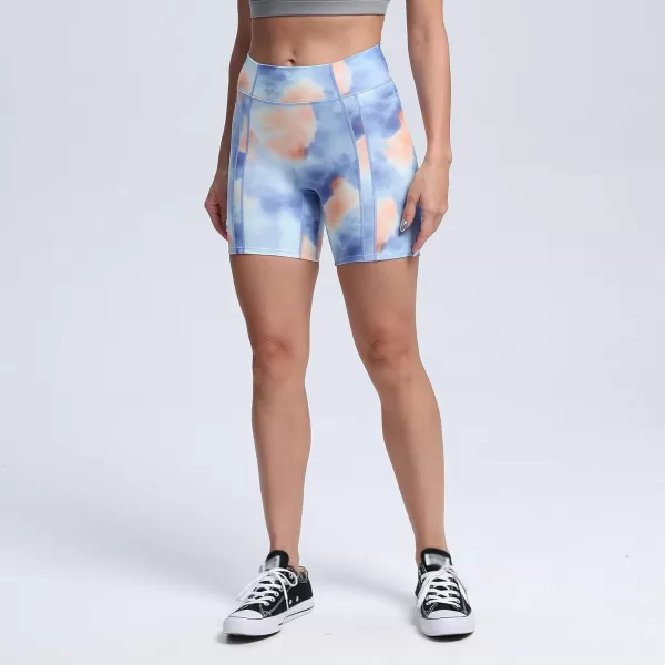 Aoxjox Trinity Workout Biker Shorts for Women Tummy Control High Waisted Exercise Athletic Gym Running Yoga Shorts 6quotScrunch 20 Marina Swirl Print