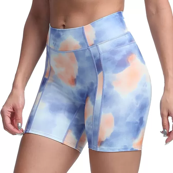 Aoxjox Trinity Workout Biker Shorts for Women Tummy Control High Waisted Exercise Athletic Gym Running Yoga Shorts 6quotScrunch 20 Marina Swirl Print