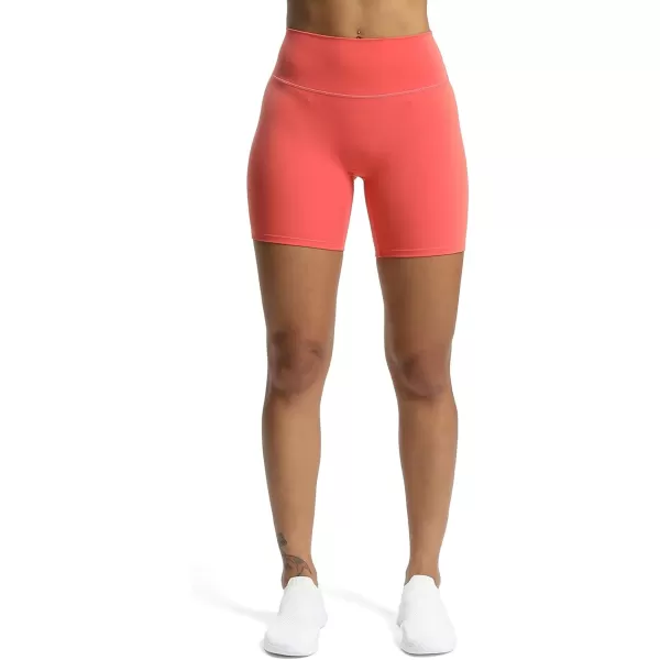 Aoxjox Trinity Workout Biker Shorts for Women Tummy Control High Waisted Exercise Athletic Gym Running Yoga Shorts 6quotSpiced Coral