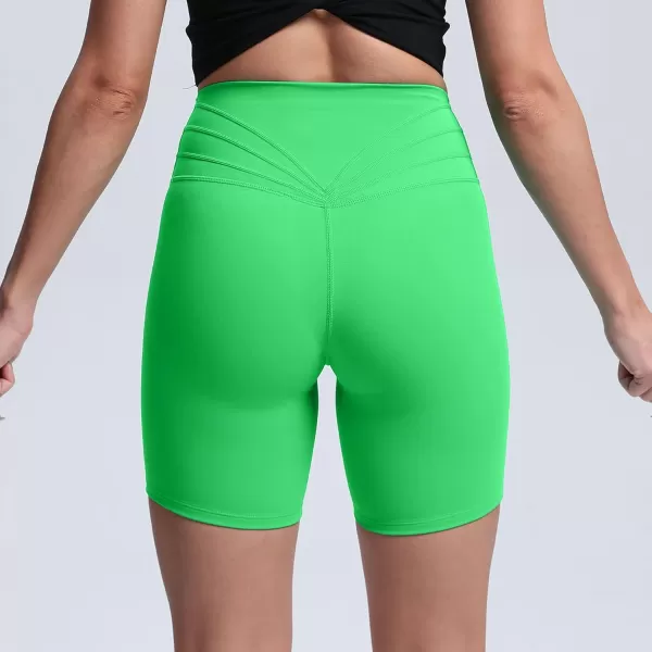 Aoxjox Trinity Workout Biker Shorts for Women Tummy Control High Waisted Exercise Athletic Gym Running Yoga Shorts 6quotSpring Bouquet Green