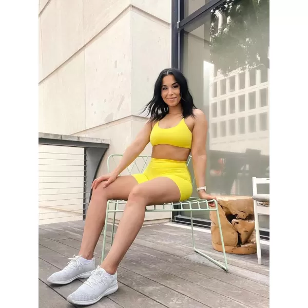 Aoxjox Trinity Workout Biker Shorts for Women Tummy Control High Waisted Exercise Athletic Gym Running Yoga Shorts 6quotVibrant Yellowsee Through
