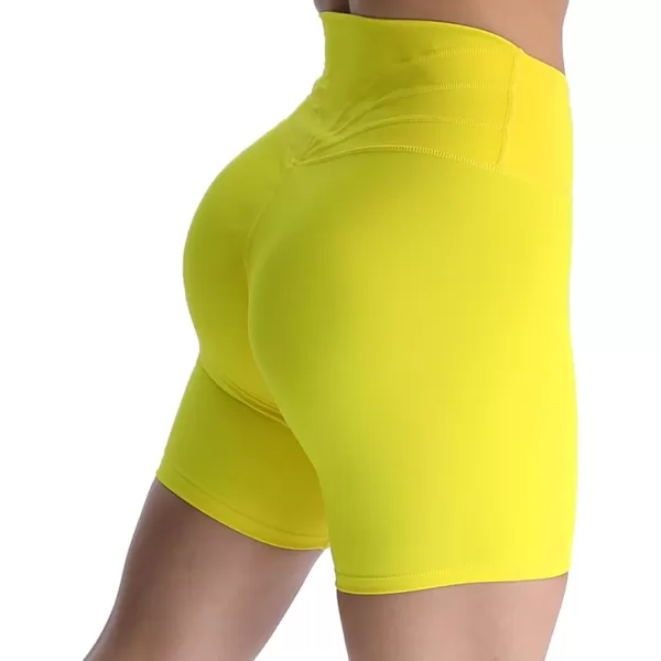 Aoxjox Trinity Workout Biker Shorts for Women Tummy Control High Waisted Exercise Athletic Gym Running Yoga Shorts 6quotVibrant Yellowsee Through