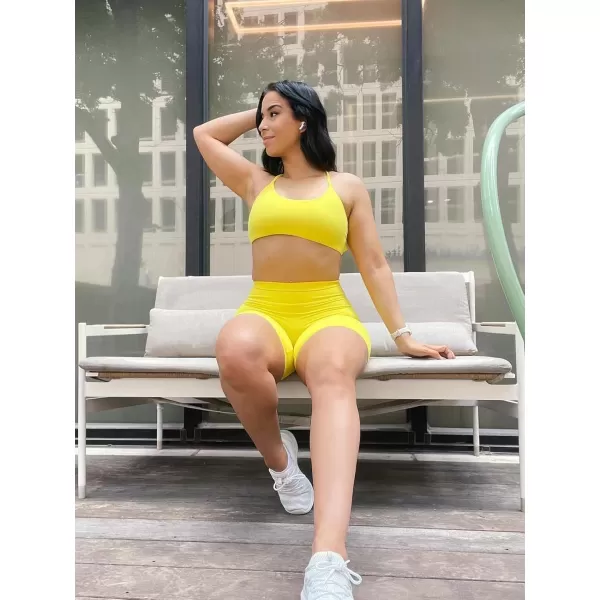 Aoxjox Trinity Workout Biker Shorts for Women Tummy Control High Waisted Exercise Athletic Gym Running Yoga Shorts 6quotVibrant Yellowsee Through