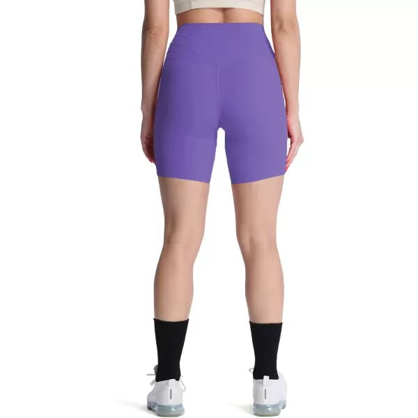 Aoxjox Trinity Workout Biker Shorts for Women Tummy Control High Waisted Exercise Athletic Gym Running Yoga Shorts 6quotViolet