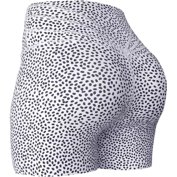 Aoxjox Trinity Workout Biker Shorts for Women Tummy Control High Waisted Exercise Athletic Gym Running Yoga Shorts 6quotWhite Dot Print