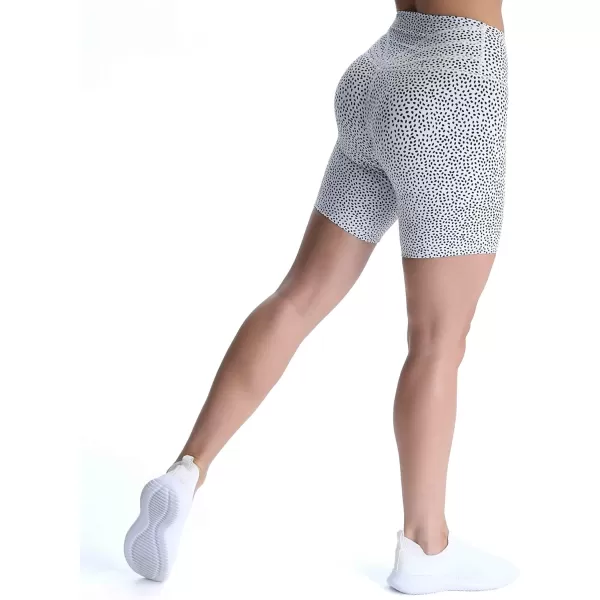 Aoxjox Trinity Workout Biker Shorts for Women Tummy Control High Waisted Exercise Athletic Gym Running Yoga Shorts 6quotWhite Dot Print