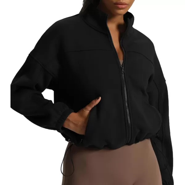 Aoxjox Womens Cotton Short Jacket with Fleece Oversized Warm Autumn Winter Long Sleeve Cloud JacketBlack