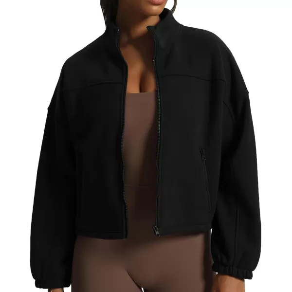 Aoxjox Womens Cotton Short Jacket with Fleece Oversized Warm Autumn Winter Long Sleeve Cloud JacketBlack