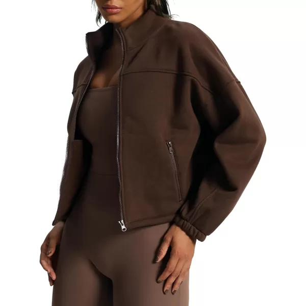 Aoxjox Womens Cotton Short Jacket with Fleece Oversized Warm Autumn Winter Long Sleeve Cloud JacketFudge Coffee