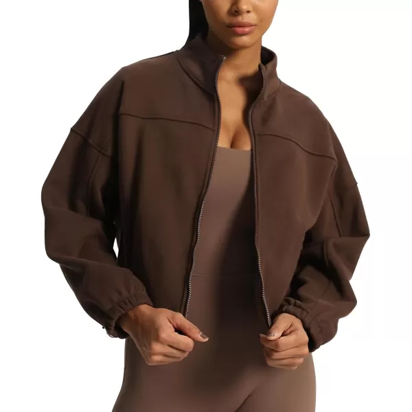 Aoxjox Womens Cotton Short Jacket with Fleece Oversized Warm Autumn Winter Long Sleeve Cloud JacketFudge Coffee