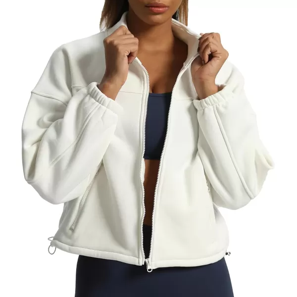 Aoxjox Womens Cotton Short Jacket with Fleece Oversized Warm Autumn Winter Long Sleeve Cloud JacketWhite
