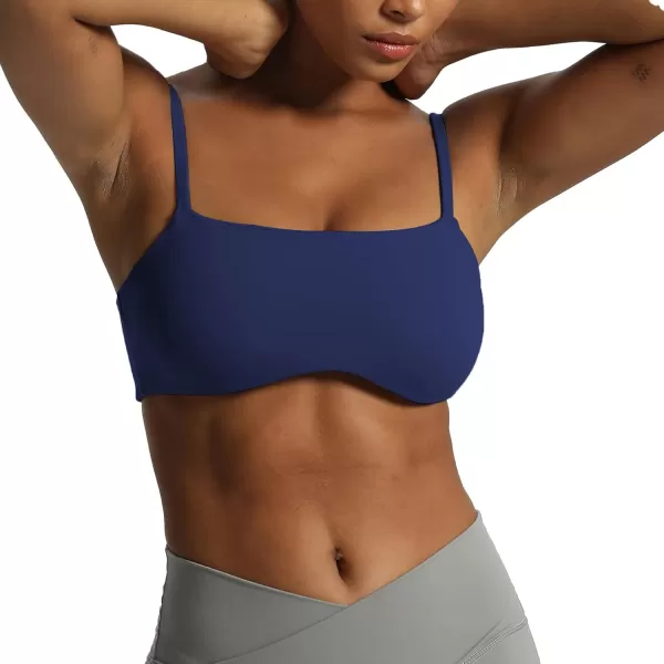 Aoxjox Womens Define Sculpt Bandeau Sports Bras Workout Curved Training Fitness Running Yoga Crop Tank TopBellwether Blue
