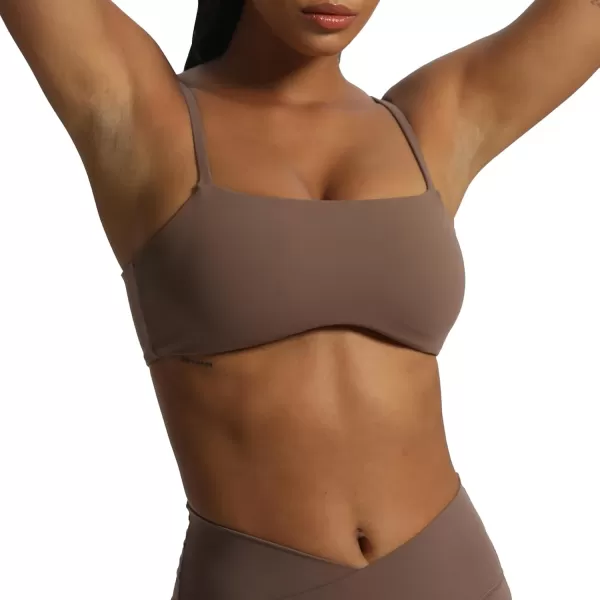 Aoxjox Womens Define Sculpt Bandeau Sports Bras Workout Curved Training Fitness Running Yoga Crop Tank TopFudge Coffee