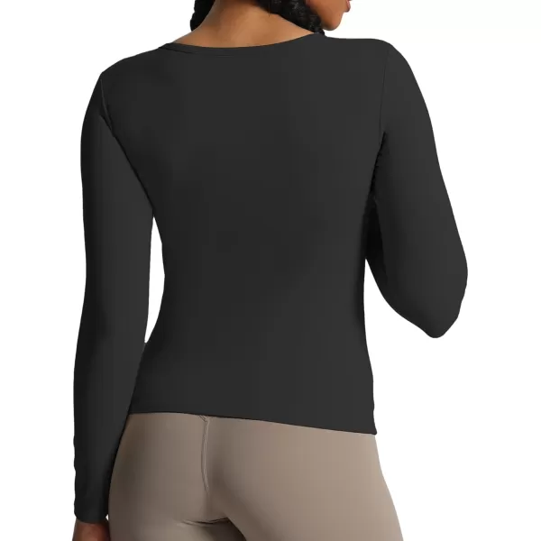 Aoxjox Womens Long Sleeve Top Buttery Soft Classic Tara Twist Workout Active Crew Neck TShirtsBlack