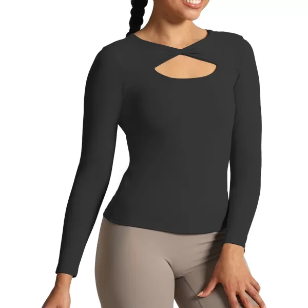 Aoxjox Womens Long Sleeve Top Buttery Soft Classic Tara Twist Workout Active Crew Neck TShirtsBlack