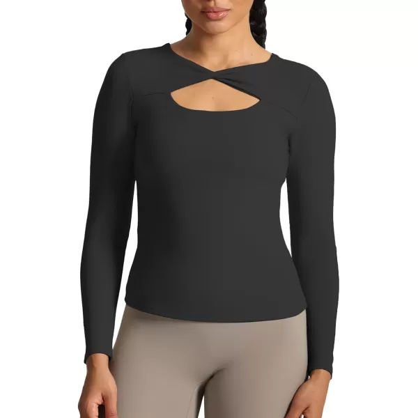 Aoxjox Womens Long Sleeve Top Buttery Soft Classic Tara Twist Workout Active Crew Neck TShirtsBlack