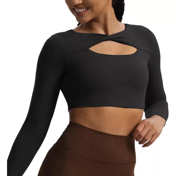 Aoxjox Womens Long Sleeve Top Buttery Soft Classic Tara Twist Workout Active Crew Neck TShirtsBlack