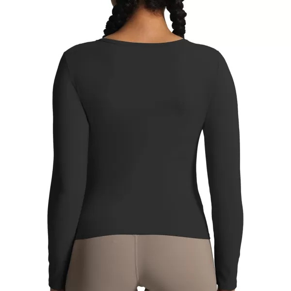 Aoxjox Womens Long Sleeve Top Buttery Soft Classic Tara Twist Workout Active Crew Neck TShirtsBlack