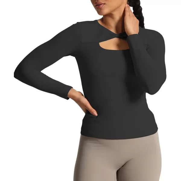 Aoxjox Womens Long Sleeve Top Buttery Soft Classic Tara Twist Workout Active Crew Neck TShirtsBlack
