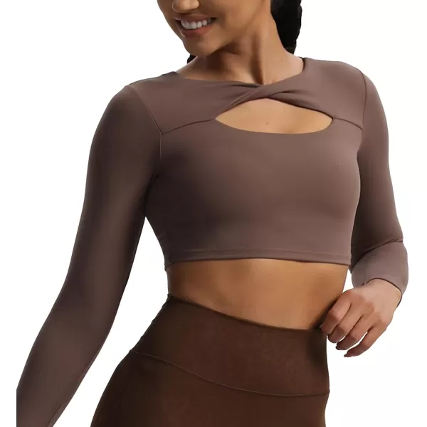 Aoxjox Womens Long Sleeve Top Buttery Soft Classic Tara Twist Workout Active Crew Neck TShirtsFudge Coffee