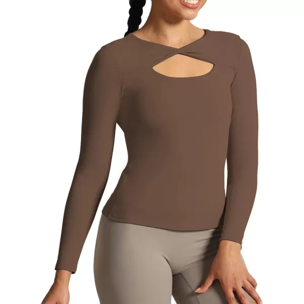 Aoxjox Womens Long Sleeve Top Buttery Soft Classic Tara Twist Workout Active Crew Neck TShirtsFudge Coffee
