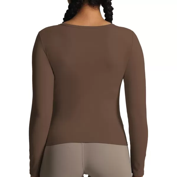 Aoxjox Womens Long Sleeve Top Buttery Soft Classic Tara Twist Workout Active Crew Neck TShirtsFudge Coffee