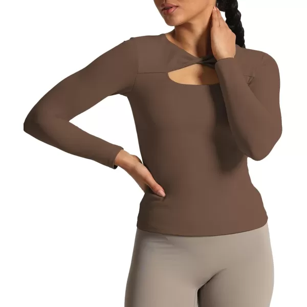 Aoxjox Womens Long Sleeve Top Buttery Soft Classic Tara Twist Workout Active Crew Neck TShirtsFudge Coffee