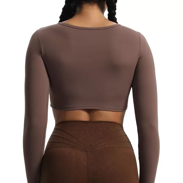 Aoxjox Womens Long Sleeve Top Buttery Soft Classic Tara Twist Workout Active Crew Neck TShirtsFudge Coffee