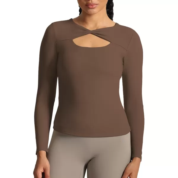 Aoxjox Womens Long Sleeve Top Buttery Soft Classic Tara Twist Workout Active Crew Neck TShirtsFudge Coffee