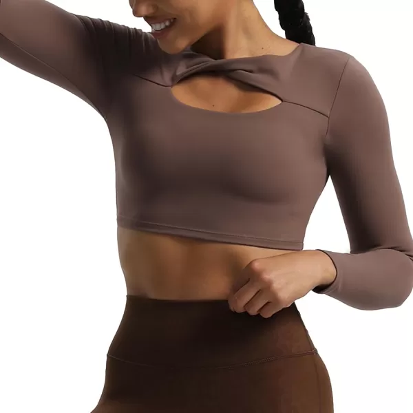 Aoxjox Womens Long Sleeve Top Buttery Soft Classic Tara Twist Workout Active Crew Neck TShirtsFudge Coffee