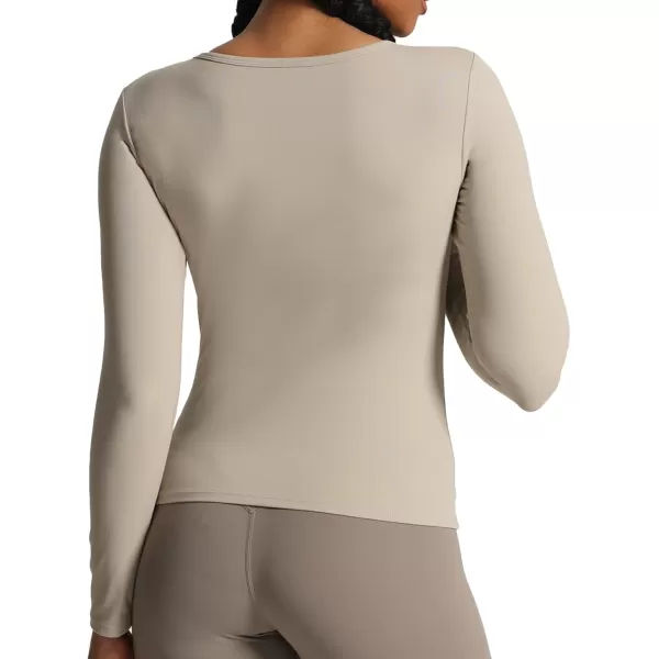 Aoxjox Womens Long Sleeve Top Buttery Soft Classic Tara Twist Workout Active Crew Neck TShirtsMink