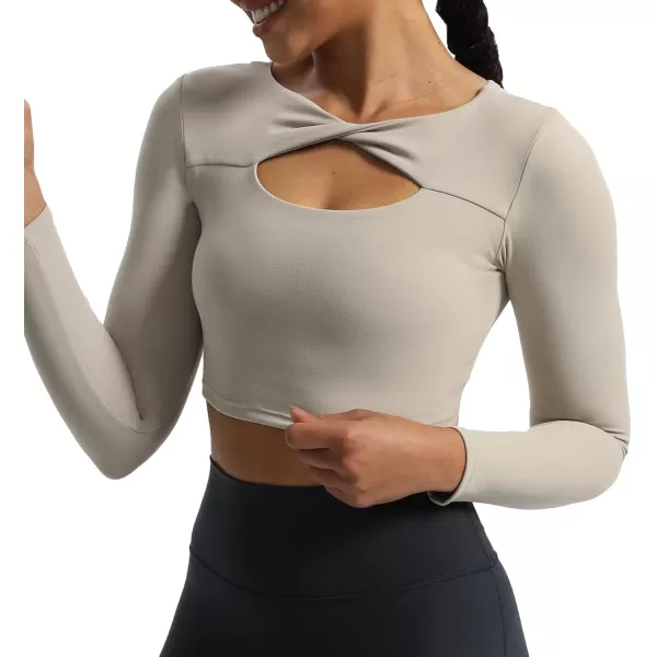Aoxjox Womens Long Sleeve Top Buttery Soft Classic Tara Twist Workout Active Crew Neck TShirtsMink