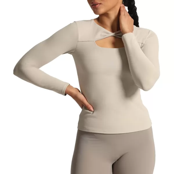 Aoxjox Womens Long Sleeve Top Buttery Soft Classic Tara Twist Workout Active Crew Neck TShirtsMink