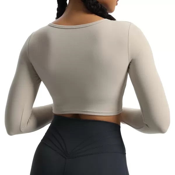 Aoxjox Womens Long Sleeve Top Buttery Soft Classic Tara Twist Workout Active Crew Neck TShirtsMink