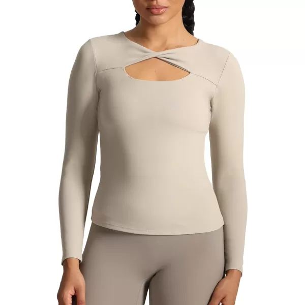 Aoxjox Womens Long Sleeve Top Buttery Soft Classic Tara Twist Workout Active Crew Neck TShirtsMink