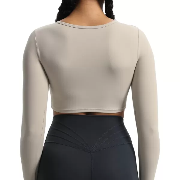 Aoxjox Womens Long Sleeve Top Buttery Soft Classic Tara Twist Workout Active Crew Neck TShirtsMink