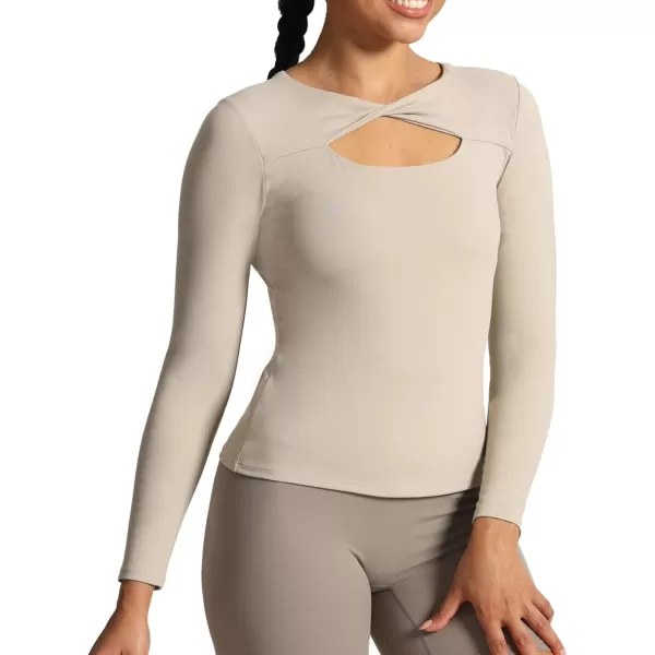 Aoxjox Womens Long Sleeve Top Buttery Soft Classic Tara Twist Workout Active Crew Neck TShirtsMink