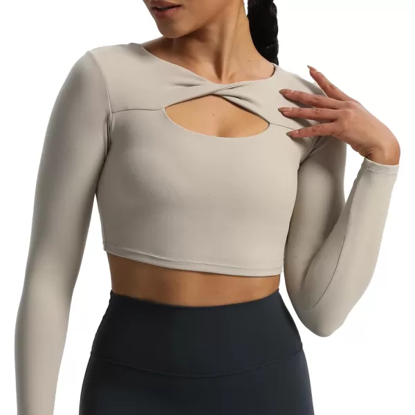 Aoxjox Womens Long Sleeve Top Buttery Soft Classic Tara Twist Workout Active Crew Neck TShirtsMink