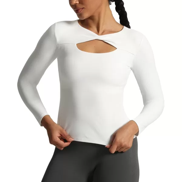 Aoxjox Womens Long Sleeve Top Buttery Soft Classic Tara Twist Workout Active Crew Neck TShirtsWhite