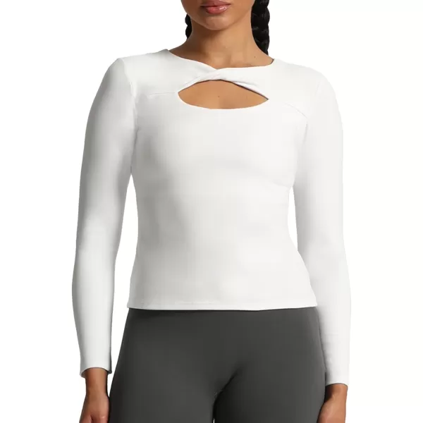 Aoxjox Womens Long Sleeve Top Buttery Soft Classic Tara Twist Workout Active Crew Neck TShirtsWhite